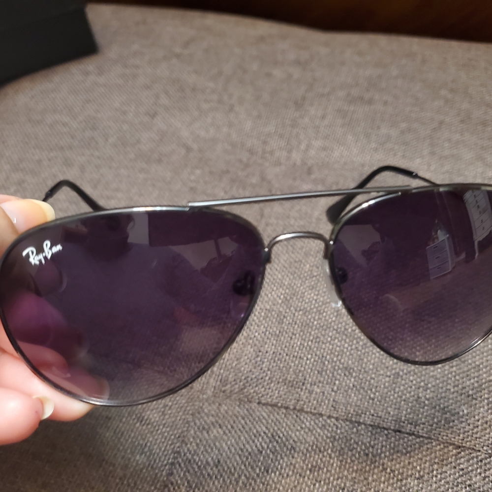 Ray-Ban Aviator Sunglasses with Dark Frame and Purple Lenses